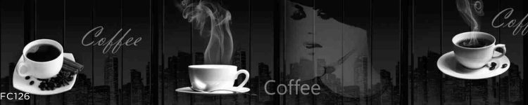 Sticlă printată cu ceașcă de cafea și boabe aromate pentru bucătărie modernă