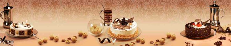 Sticlă printată cu tort delicios și ceașcă de cafea pentru bucătărie elegantă