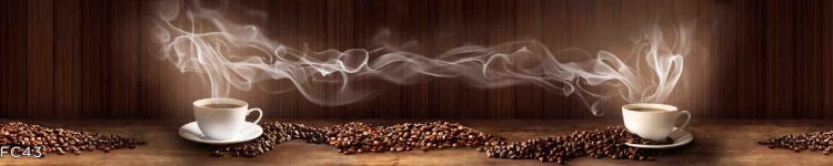 Sticlă printată cu două cești de cafea și boabe de cafea pentru bucătărie modernă
