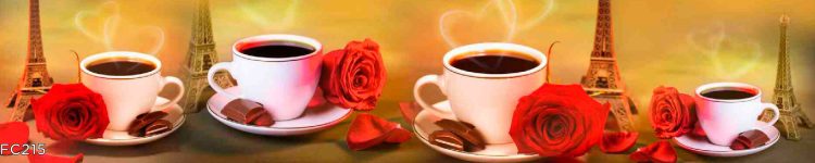 Sticlă printată cu ceașcă de cafea și trandafiri roșii pentru bucătărie elegantă