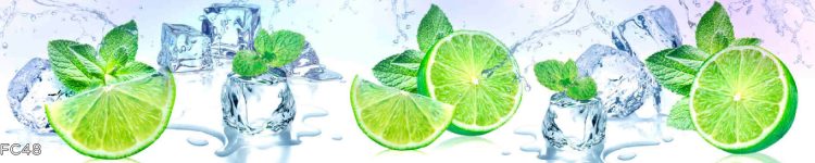 Sticlă printată cu lime verde proaspăt și picături de apă pentru bucătărie